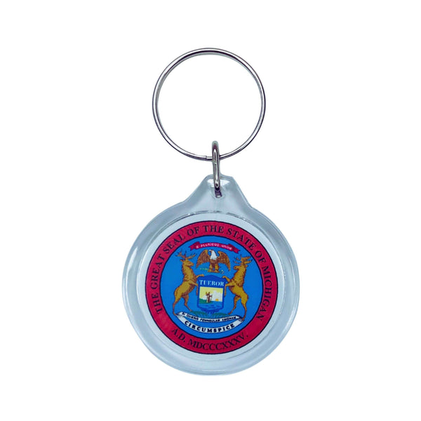 Porta-chaves Acrílico Redondo - Escudo do Estado de Michigan - EUA