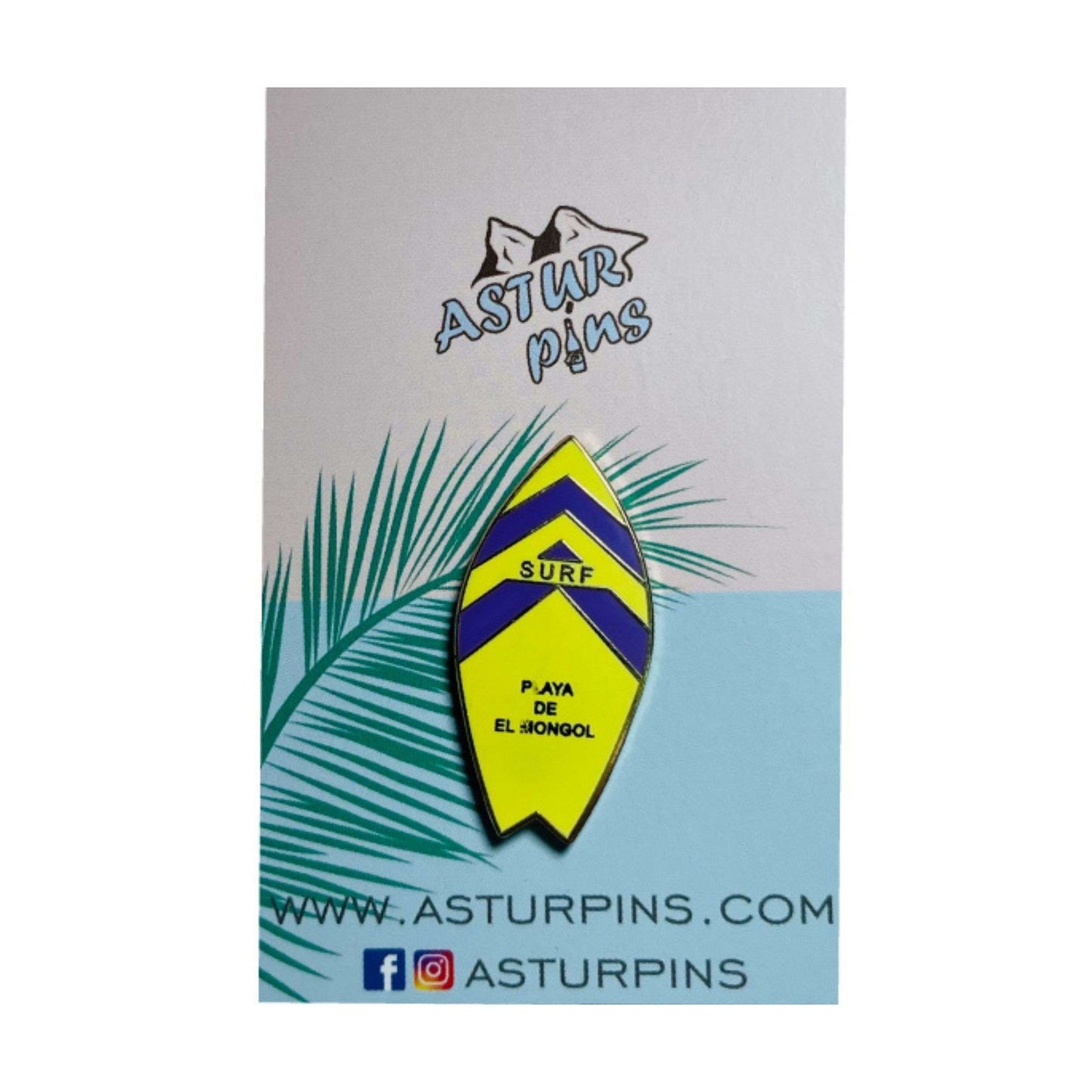 Pin's - Planche de Surf Jaune - Plage El Mongol Gijon - Asturies - Ps011