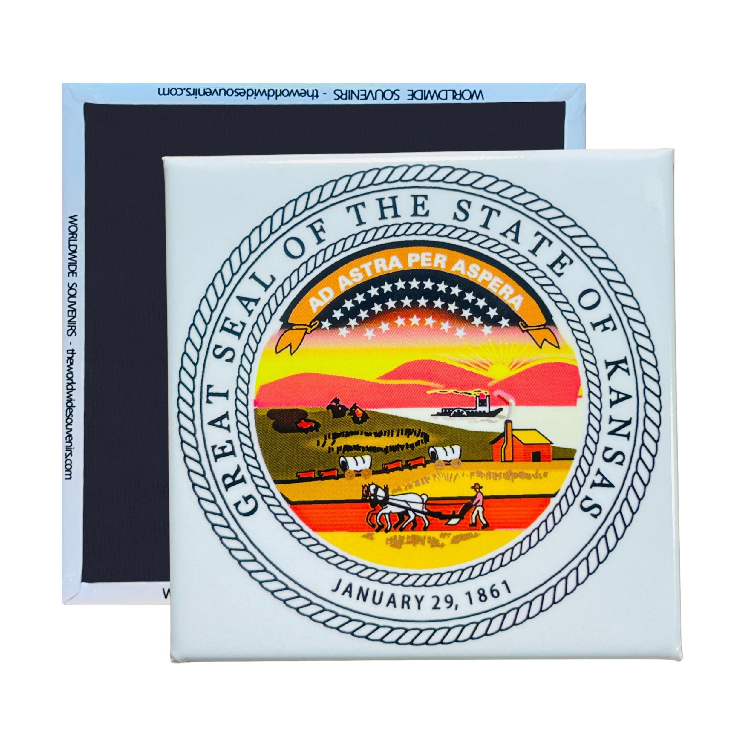 Square Magnet - State Seal KANSAS - USA