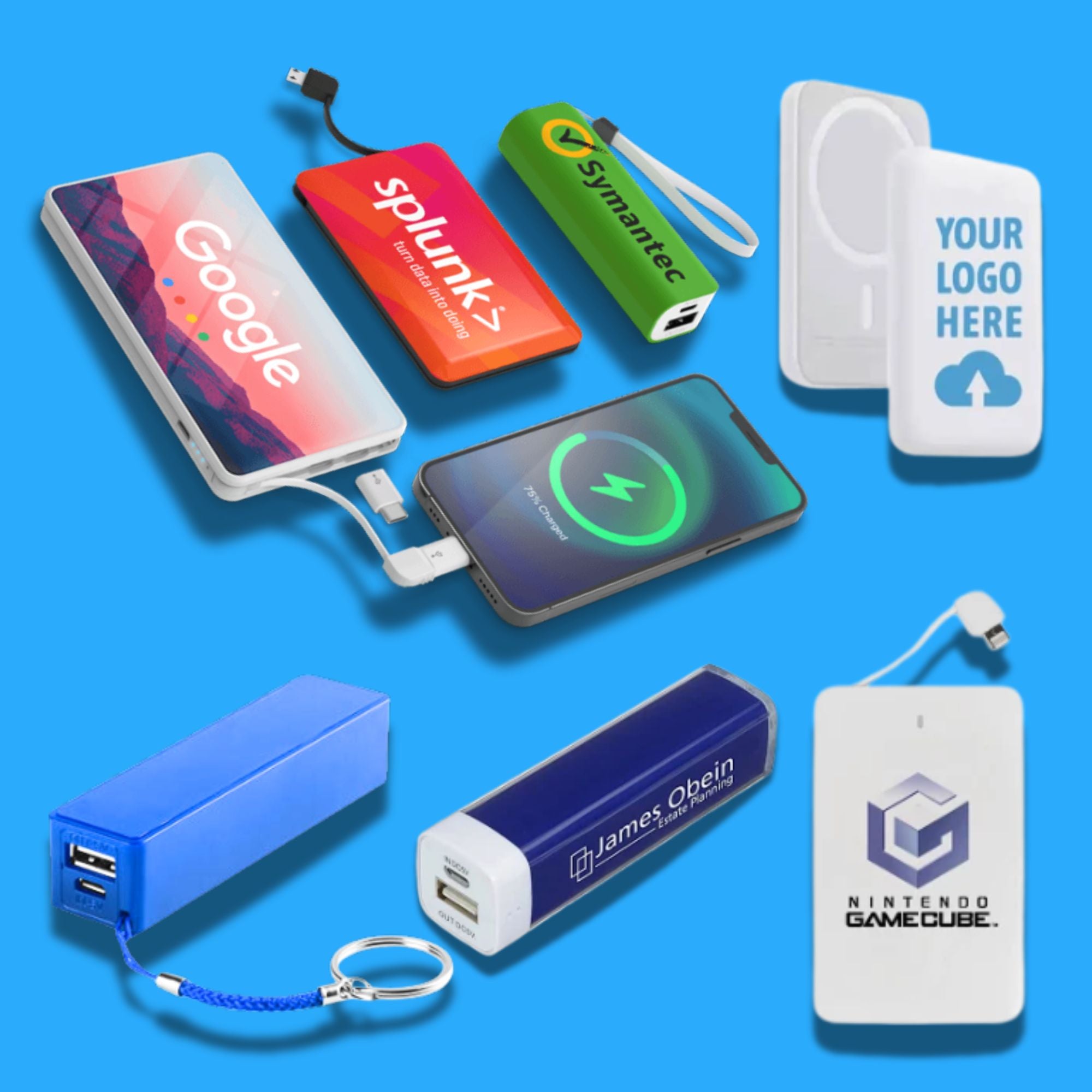 Baterías externas personalizadas con logotipo de Astur Pins