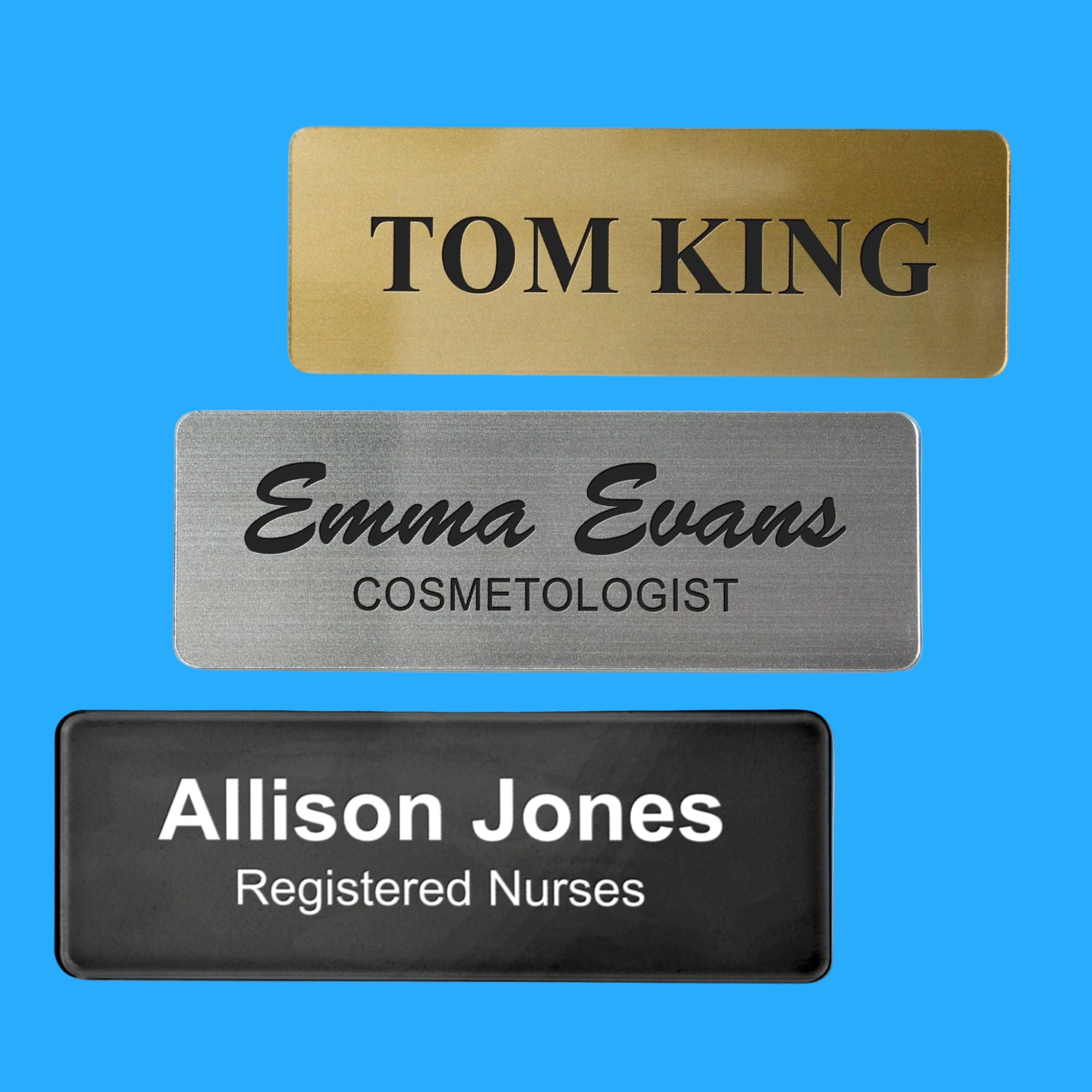 Name tags metálicos personalizados