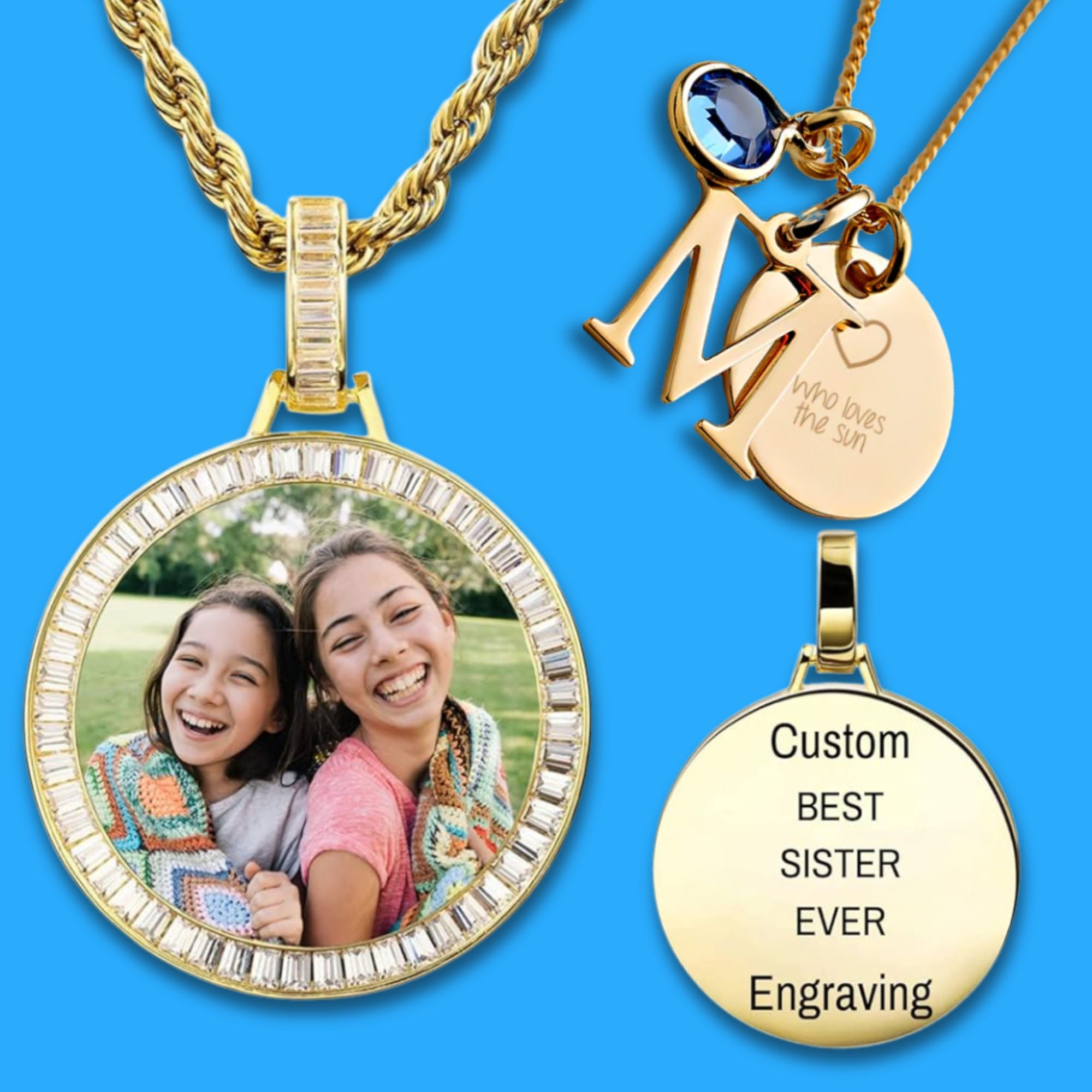 Detalle de colgantes personalizados con esmalte y grabado