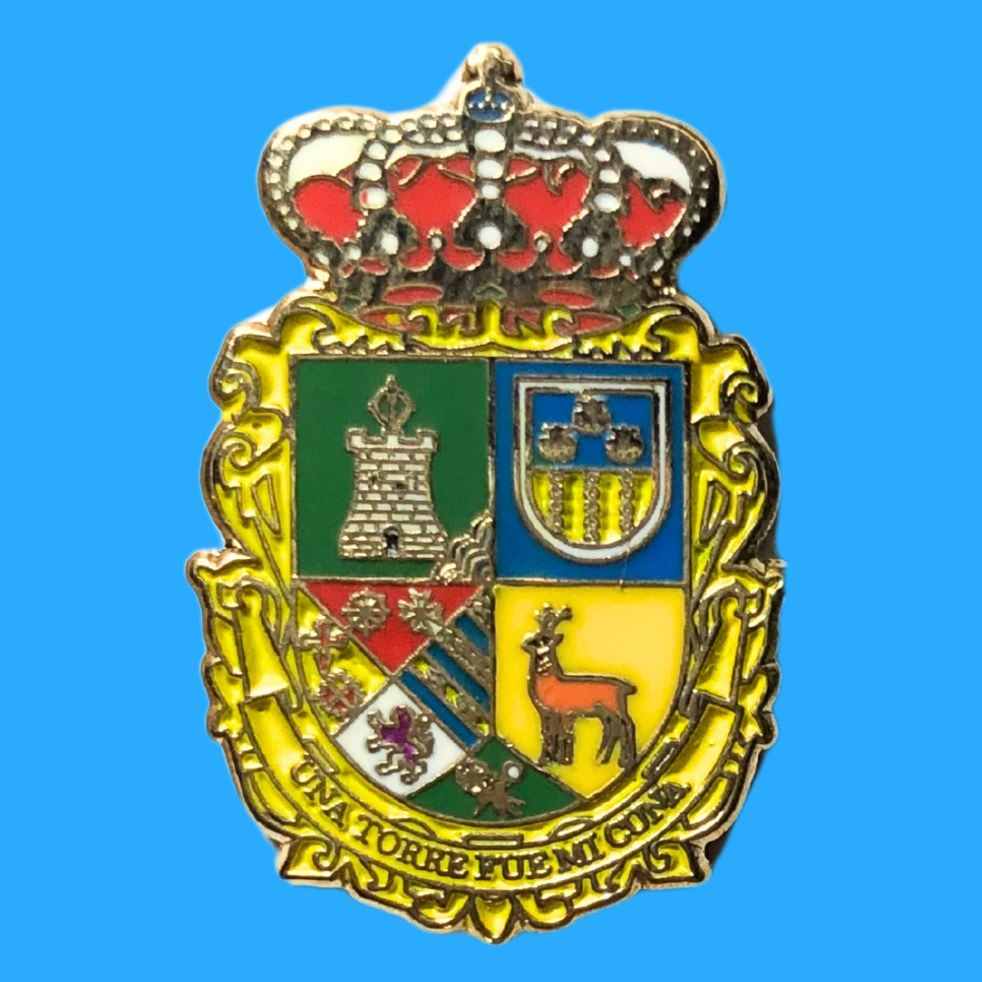 Detalle de un pin de esmalte fuerte pulido