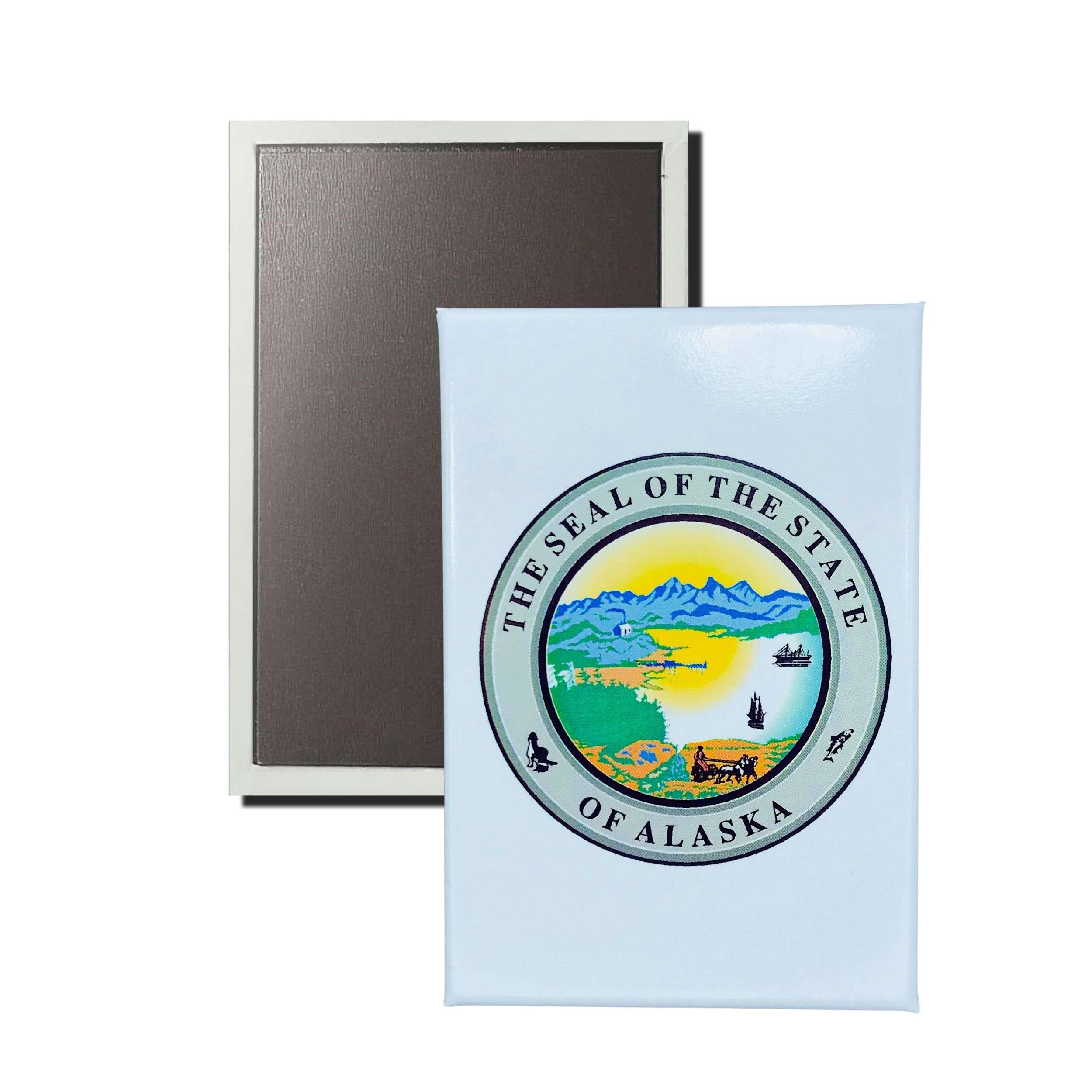 IMAN RECTANGULAR VERTICAL ESCUDO ESTADO ALASKA USA