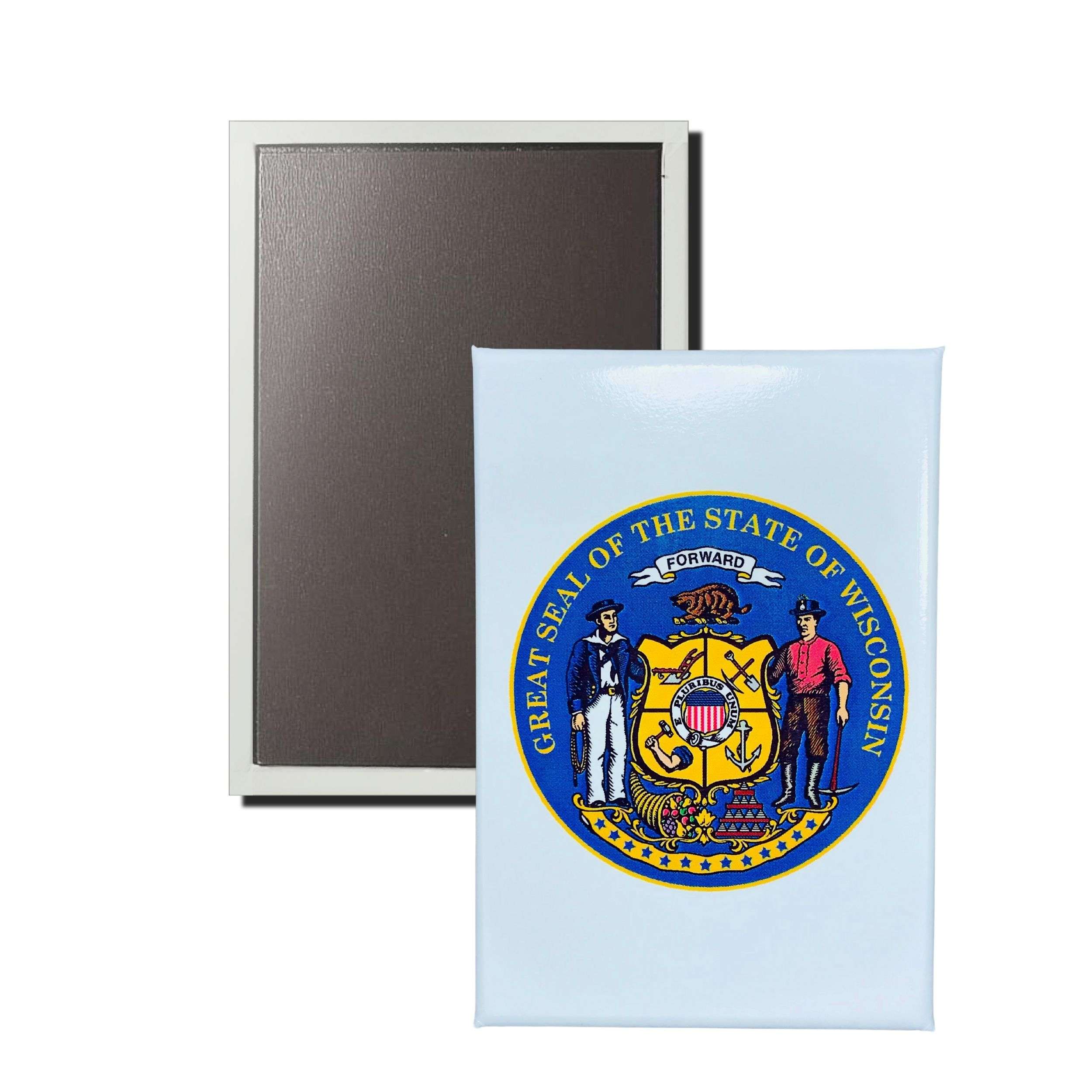 IMAN RECTANGULAR VERTICAL ESCUDO ESTADO WISCONSIN USA